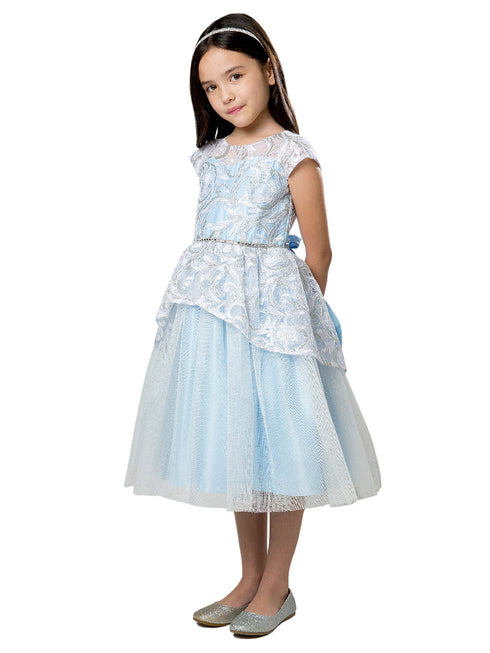 Big Girls Light Blue Lace Peplum Crystal Tulle Junior Bridesmaid Dress 7-16 - SophiasStyle.com